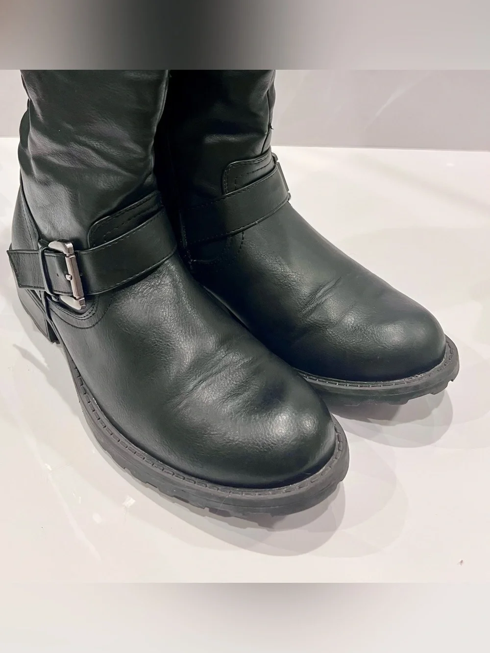 Journee Collection Women's Tall Black Buckle Boots Wide Calf- Sleek Riding Style